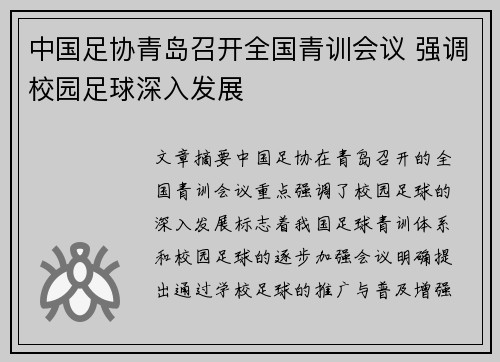中国足协青岛召开全国青训会议 强调校园足球深入发展 中国足协青岛召开全国青训会议 强调校园足球深入发展